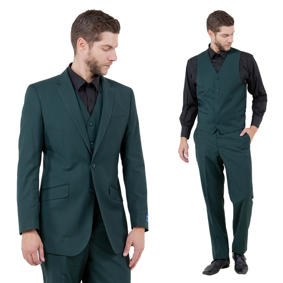 Modern Fit 3pc Wool Mens Suit Set by ZeGarie, Green - Picture 1 of 6